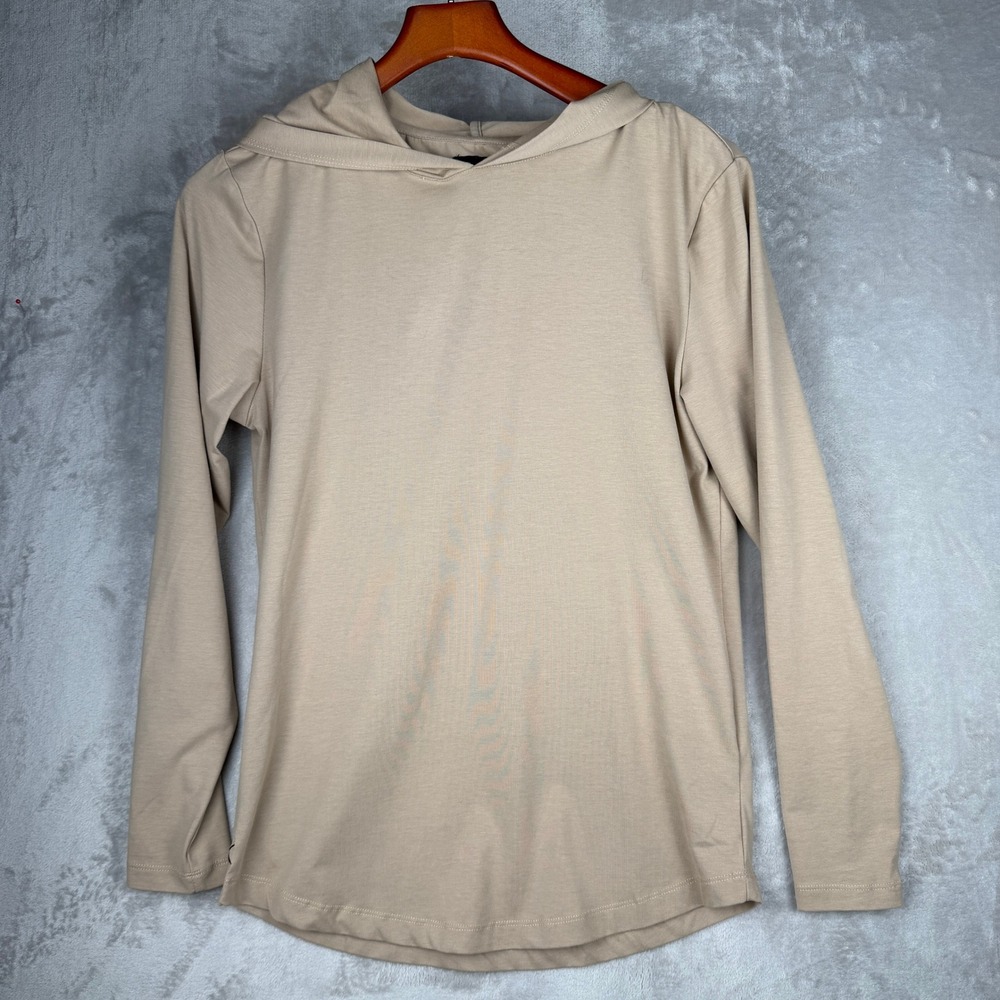 Cuts Men Tan Curve-Hem Long Sleeve Hoodie Lightweight Small Pure cashmere